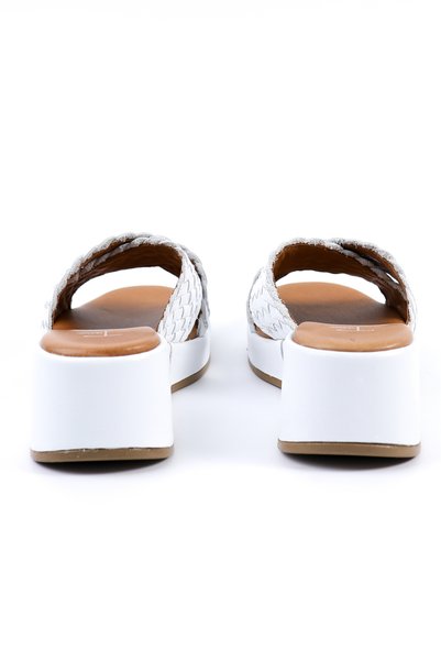 Tuna Genuine Leather White Knitted Wedge Heel Women's Slippers - Z26229-2
