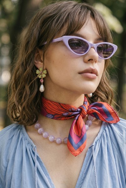InStyle Floral Patterned Red-Pink Bandana Scarf 50X50