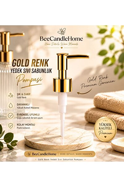 BeeCandleHome Premium Gold Sıvı Sabunluk Pompası | Dispenser, Şampuan, Duş Je...