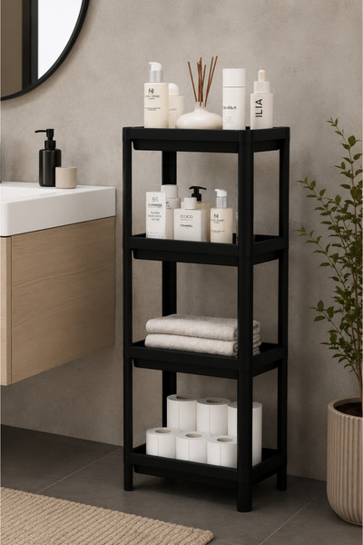 KaiHome 4 Katlı Modern Depolama Rafı Siyah – Çok Amaçlı Mutfak ve Banyo Organ...
