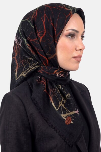 hadiora Women's Black Tan Marble Patterned Flared Scarf