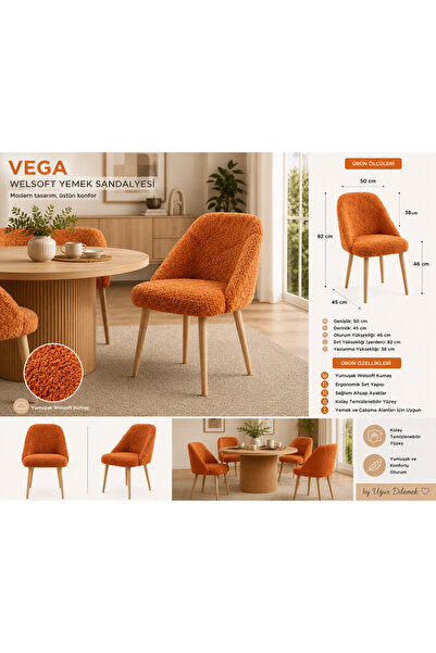 arge demo Vega Yemek Masası Sandalyesi Welsoft Kumaş Balkon Ofis Sandalyesi