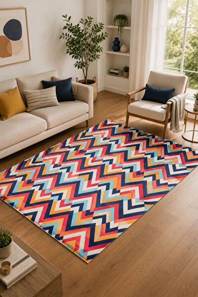 Oriente Home Joy Serisi Çok Renkli Yıkanabilir Kaymaz Taban Şönil Salon Halıs...