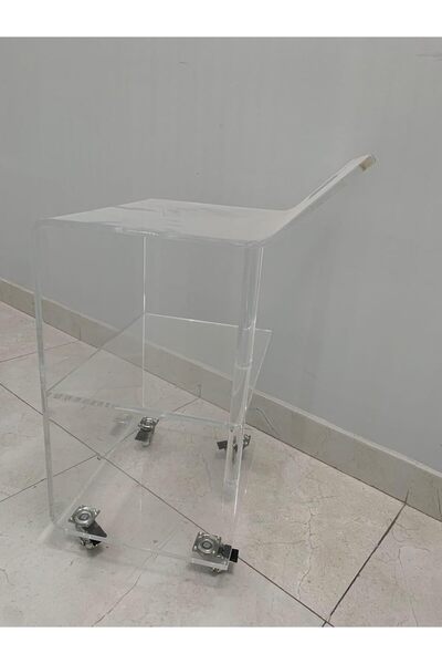 horoof home Adjustable Clear Acrylic Service Table on Wheels – Modern Rolling...