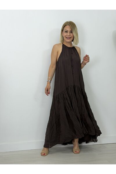 SİSTA MODA 668 Slanted Shoulder, Full Button Front, Lined, Chiffon Dress