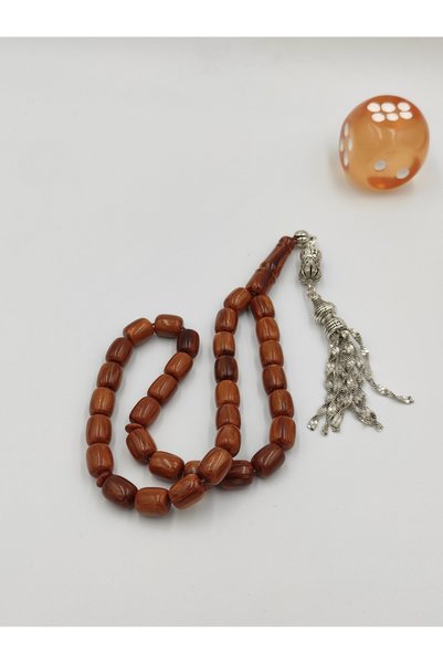 ALTUNTAŞ USTA İŞCİLİKLİ HARELİ KAHVERENĞİ KATALİN KEHRİBAR TESBİH 9 * 12 MM K...