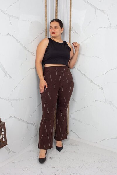 Truva XXL Plus Size Stone Detailed Spanish Flare Modal Combed Cotton Leggings