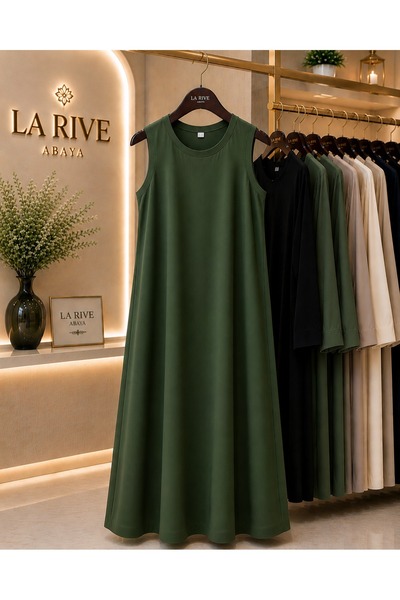 La Rive Dark Olive Green Sleeveless Abaya