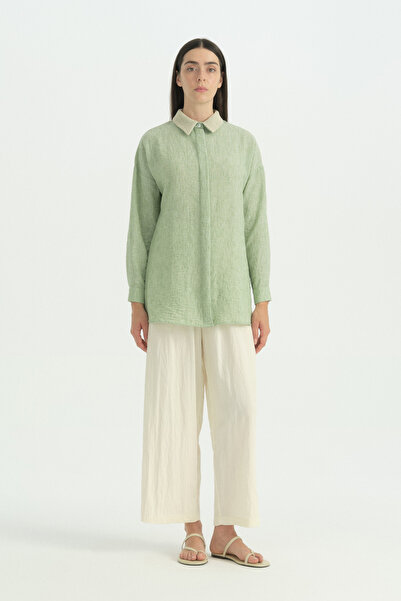 Nihan Natural Fabric Tunic with Mesh Detail - Green