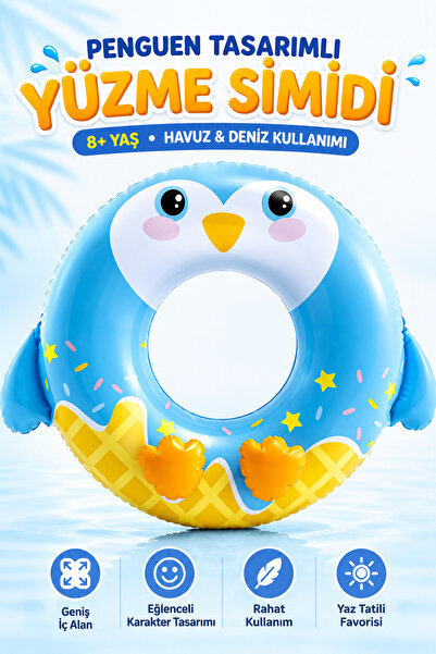 YILDIRIM OYUNCAK Cute Penguin Design Kids Swim Ring for Ages 8+ – Inflatable ...