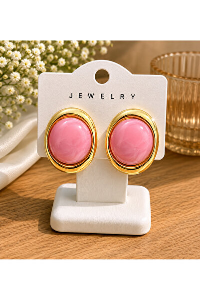 Lilith Takı Vintage Powder Pink Stone Gold Earrings |   The Elegant Touch of ...