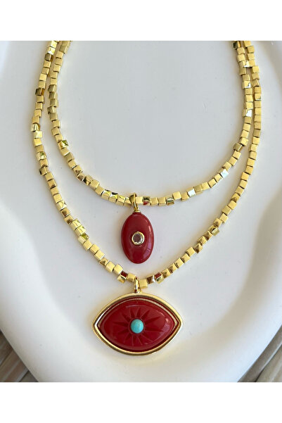 Liva Group Atelier Nazar Eye 2-Piece - Hematite Stone - Gold Color Cube Beade...