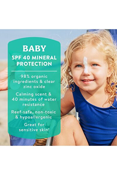 Badger SPF 40 Baby Reef Safe Natural Mineral Sunscreen Cream with Clear Zinc Oxide, Broad Spectrum & Water Resistant, Chamomile, 2.9 Fl Oz