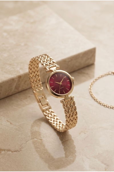 KLISHE Butik Nova Women's Steel Watch Gold Color & Burgundy Dial Vintage Old ...