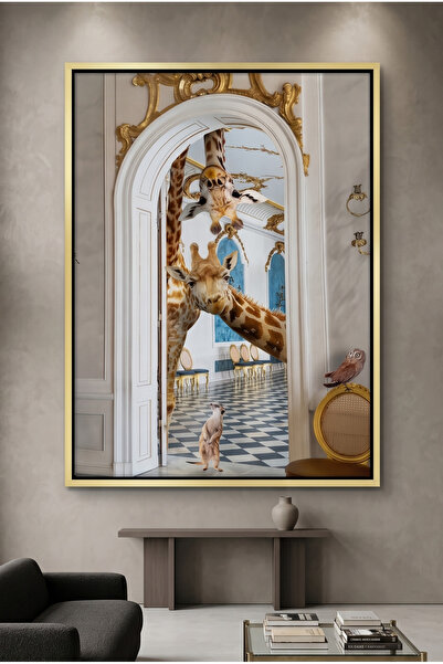 Jasmine Art Royal Giraffes Abstract Wall Art | Framed Canvas Print | Luxury M...