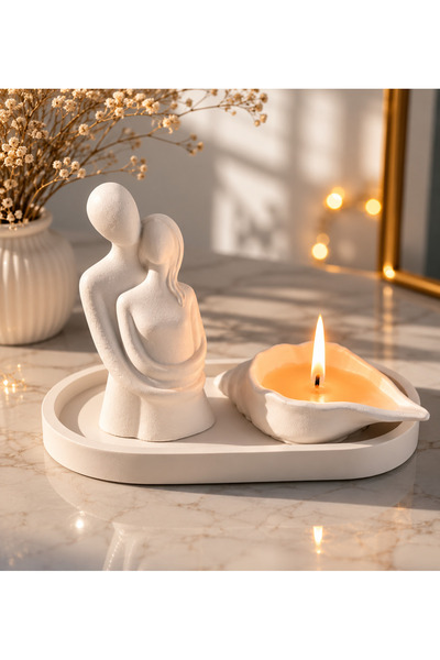 Ümmü decor Kadın erkek sarılması sevgi ve aile figürü mumluk seti