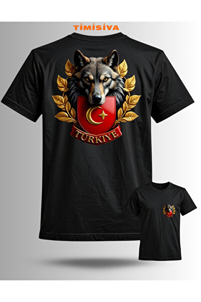 TİMİSİVA Unisex Oversized Printed Crew Neck Short Sleeve Black T-Shirt