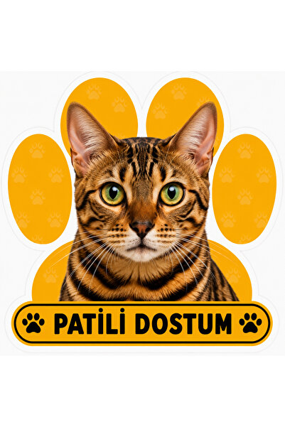 Parti Tasarla Pawed Friend Bengal Cat Sticker |   20X15 cm Self-Adhesive Foil