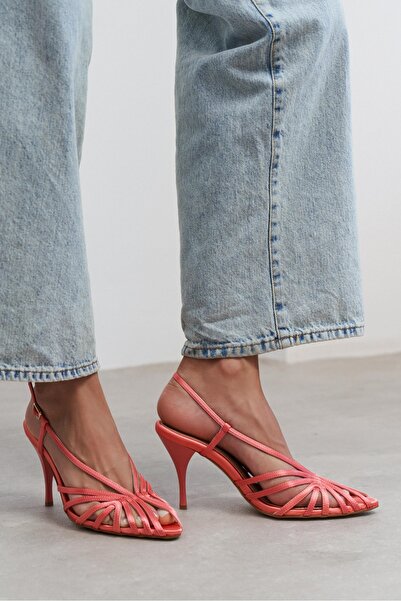NİŞANTAŞI SHOES Eryu Salmon Satin Open Toe Detailed Caged Women's Heeled Shoes