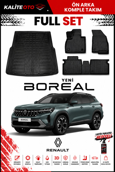 ko kaliteoto Renault Boreal 3D Araca Özel Havuzlu Paspas Takımı Ve Bagaj Havu...