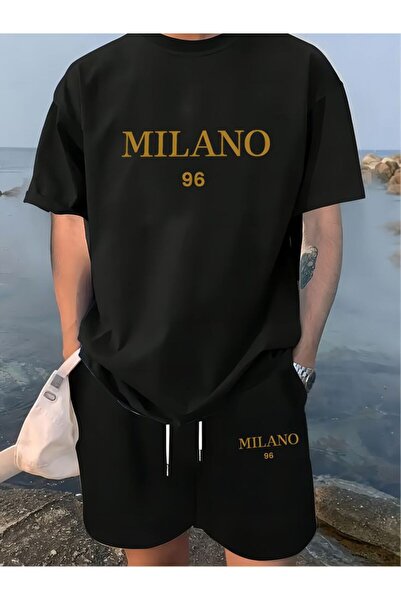 ONLY QUALİTY Unisex Siyah Balance Baskılı Tshirt Siyah Yazlık Eşofman Takım