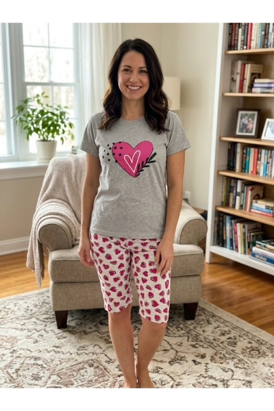 Uzunlar Tekstil Genç Gurup Yazlık Süprem Kumaş Kapri Pijama Takımı