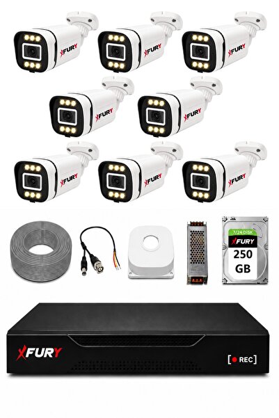 FURY 8 Kameralı 5MP Lens 1080P 6 Warm LED Renkli Gece Görüşlü Güvenlik Kamera...