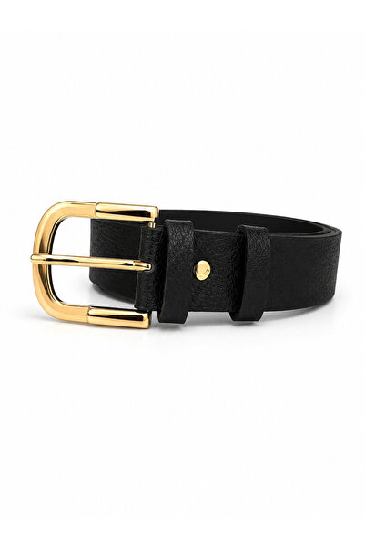 kemer krallığı Women's Black Gold Buckle Belt – Classic Oval Design