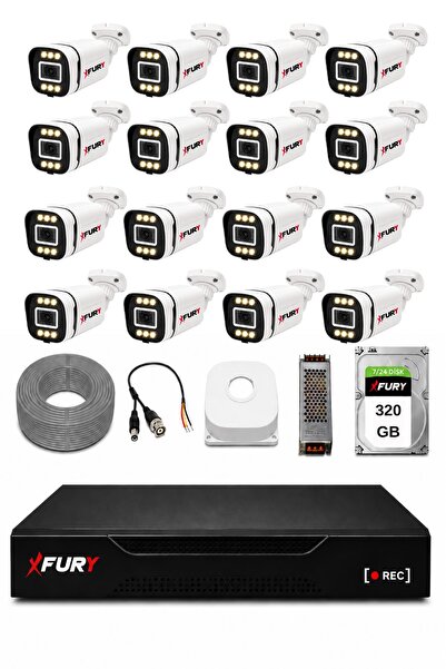FURY 16 Kameralı 5MP Lens 1080P 6 Warm LED Renkli Gece Görüşlü Güvenlik Kamer...