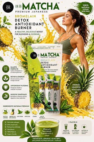 Matcha ceai verde cu aroma de ananas si lamaie pitic 160 gr 20 plicuri detox ...