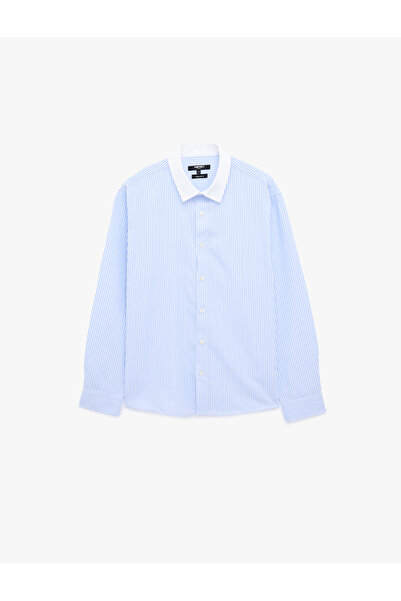Koton Regular Fit Classic Collar Color Contrast Long Sleeve Striped Shirt