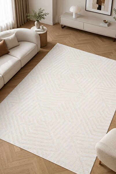 Oriente Home Talya Serisi Krem Yıkanabilir Kaymaz Taban Şönil Salon Halısı Yo...