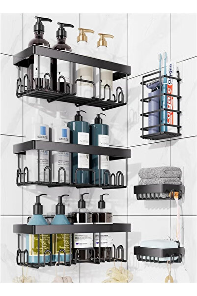 Pomefar 6Pcs Stainless Steel No Drill Adhesive Shower Shelves for Bathroom Ki...