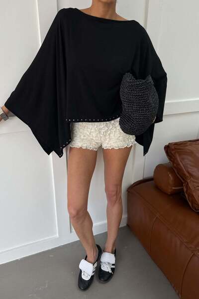 mylove Kayık Yaka Poncho Blouse Black