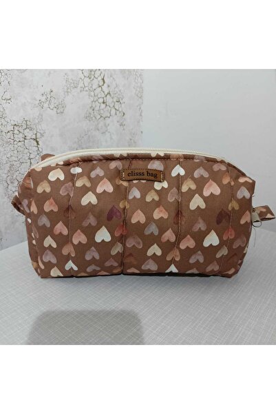 Elisss Design Women's Hearted Makeup Bag Brown Fluffy Bag Organizer Skin Care...