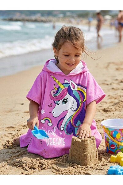 mirkidsclub Unisex Çocuk Panço Havlu Kapüşonlu Plaj & Banyo Havlusu %100 Pamu...