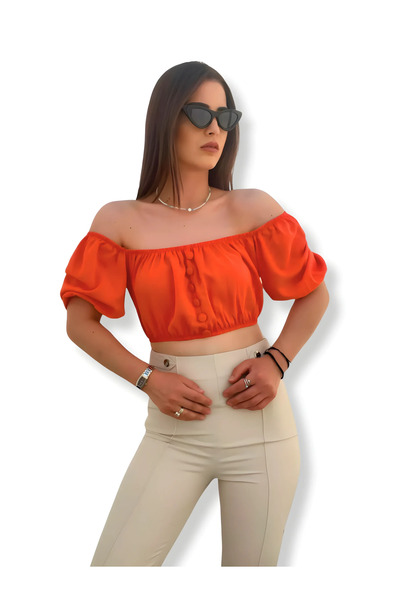 diğer1234 Crop Top Πορτοκαλί Με Ακάλυπτους Ώμους — xl