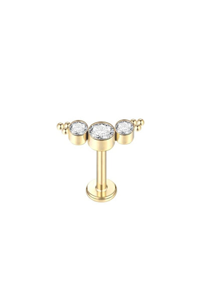 AMALFİ Σκουλαρίκι piercing από επιχρυσωμένο ατσάλι Χρυσό / Λευκό