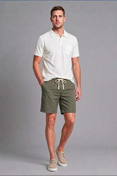 DeFacto Elastic Lace-Up Waist Relax Fit Dark Khaki Bermuda Shorts H8820Ax26Sm
