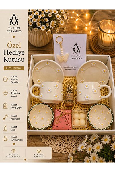 Ceramic Papatya Desenli 2'li Kupa Takımı