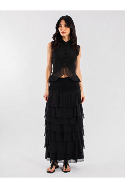 byözlemyazan Ruffle Detailed Short Full-Fit Woven Women's Vest