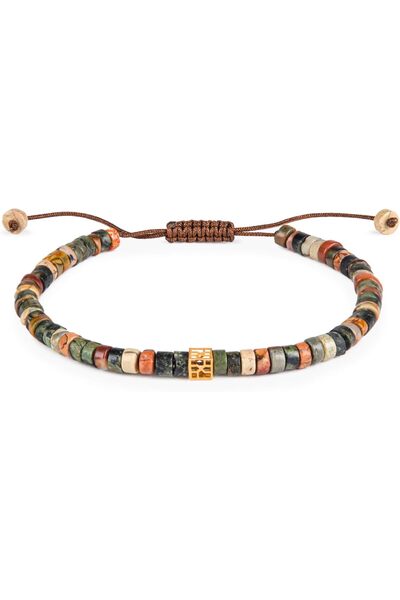 MINZA Bid Men’s Bracelet, 18K Gold Cube Bracelet, Moss Jasper Beaded Handmade...