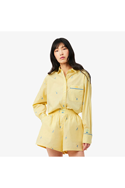 Lacoste Kadın Oversize Fit Çizgili Sarı Gömlek
