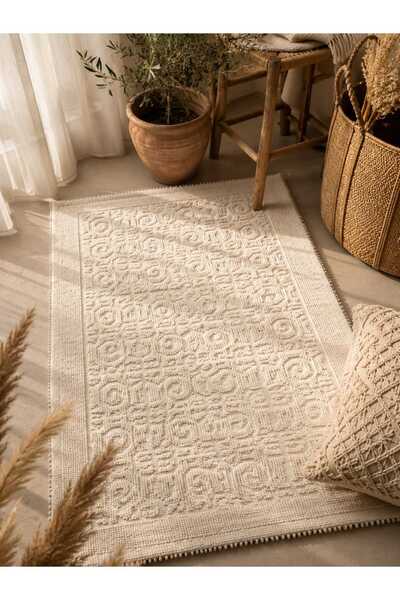 DDHOME Bohem Pamuklu Bukle Kilim - Modern Dokuma Kilim - Yıkanabilir Mutfak v...