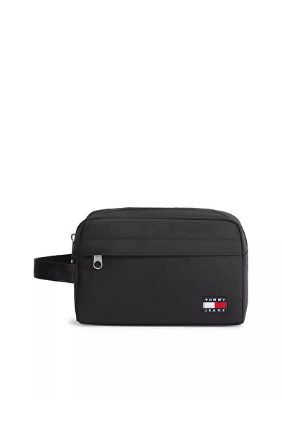 Tommy Hilfiger Men's Th Flag Logo Black Handbag with Zippered Front Pocket an...