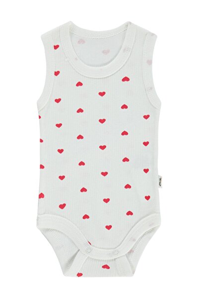 Civil Baby Heart Printed 0-3 Years Old Snap Fastener Badi - Ecru