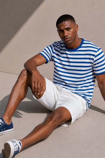 BARRELS AND OIL Men's thin striped oversize t-shirt - blue