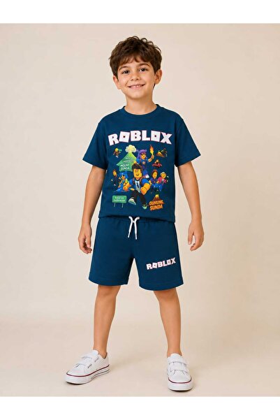 kidsense طقم تي شيرت قصير من القطن الصيفي مطبوع عليه Roblox للأولاد