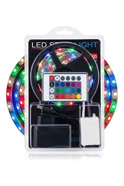 Led RGB Şerit Seti 16 Renk Uzaktan Kumandalı Adaptörlü Dekoratif Aydınlatma Ç...