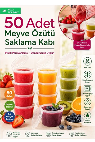 Kitchen Beauty 50 Adet Kapaklı Meyve Özütü Saklama Kabı Sızdırmaz 120 ml Mini...